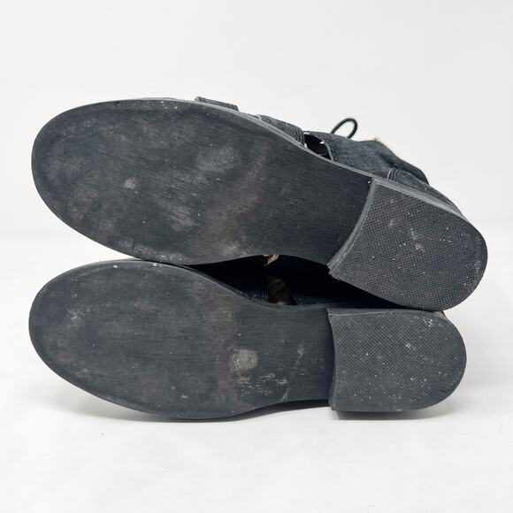 [Jeffrey Campbell] Black Slashed Nubuck Leather Lace Up Combat Boots Size 6.5 - Picture 10 of 11